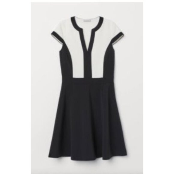 H&M Black & White A-Line Dress Short Sleeves V-Neck Size 6 - Picture 1 of 12